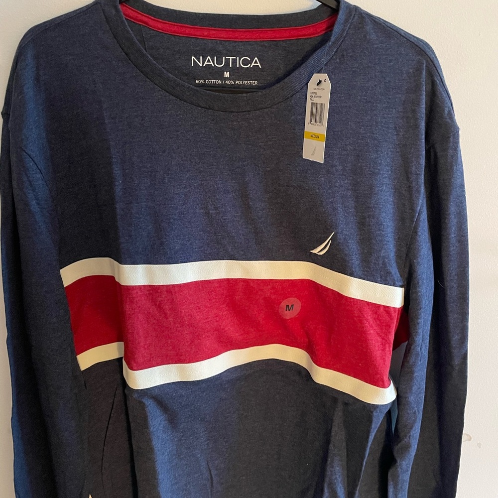 Nautica Navy and Red Long Sleeve Shirt